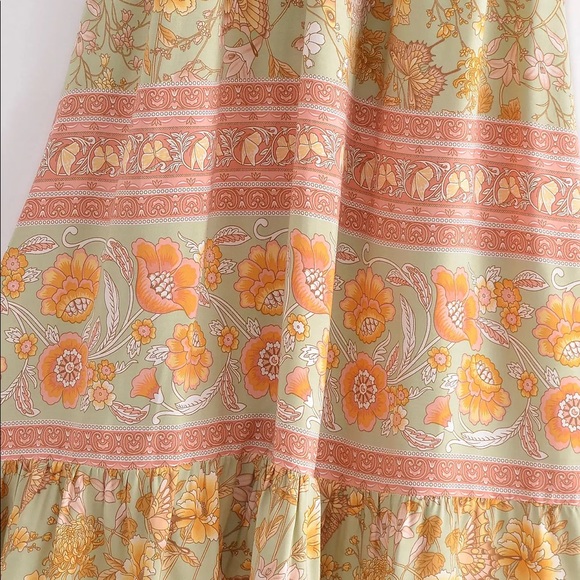 Butterfly Gardens Muted Greens Boho A Line Sleeveless Brunch Maxi Dress, Gown - Picture 15 of 16